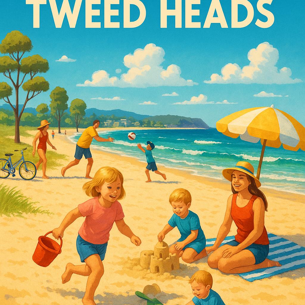 Relaxing at Tweed Heads beach with families enjoying the outdoors