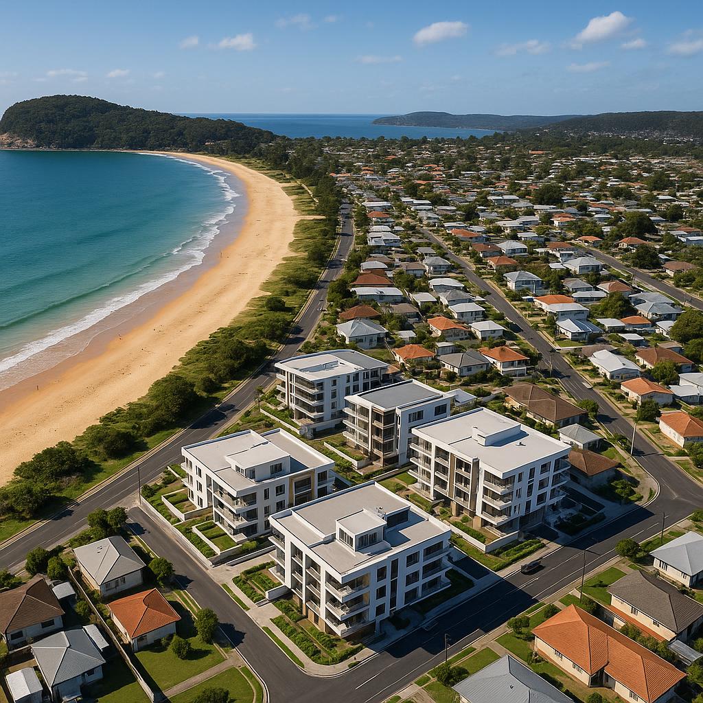 Aerial view of Umina Beach highlighting new housing projects