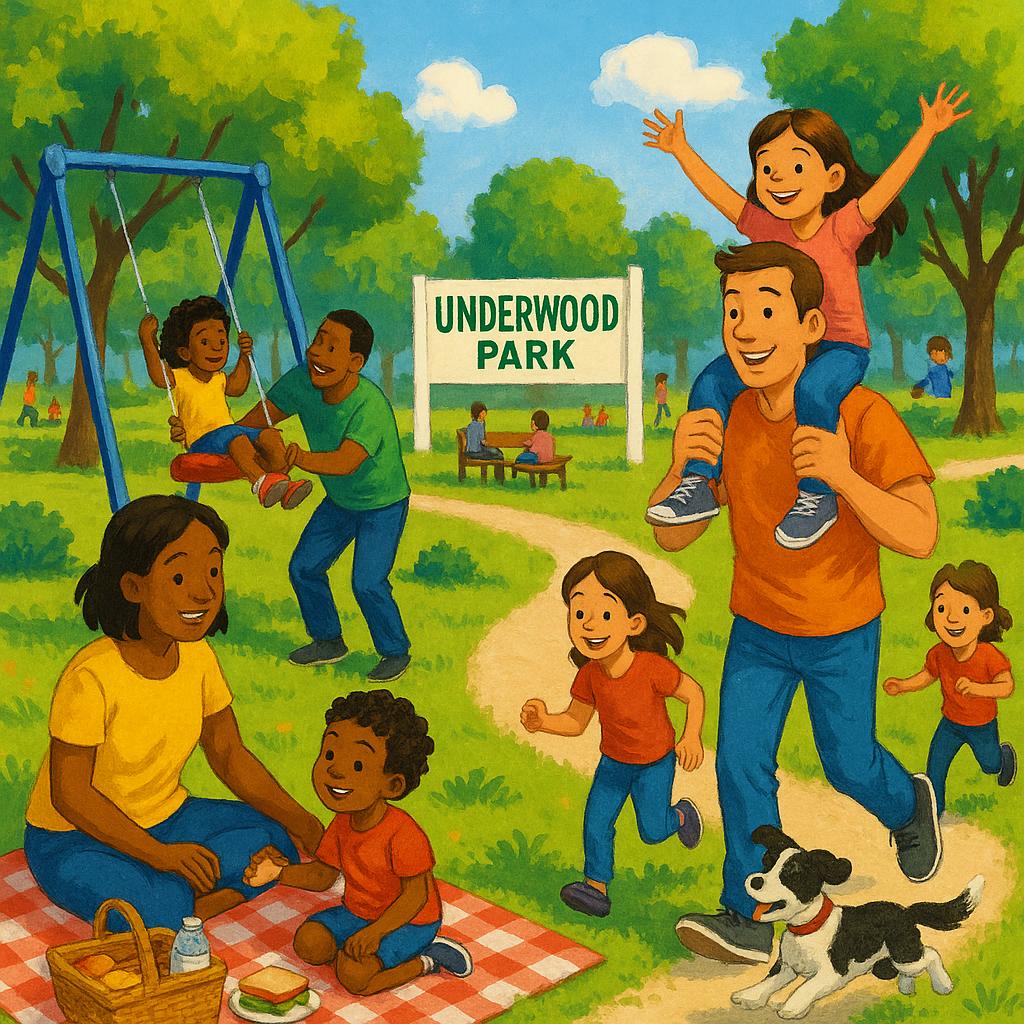 Family enjoying a sunny day in Underwood Park.