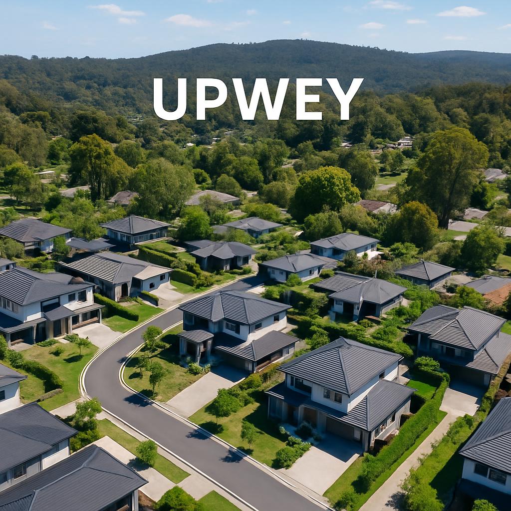 Aerial view of Upwey with modern homes and greenery