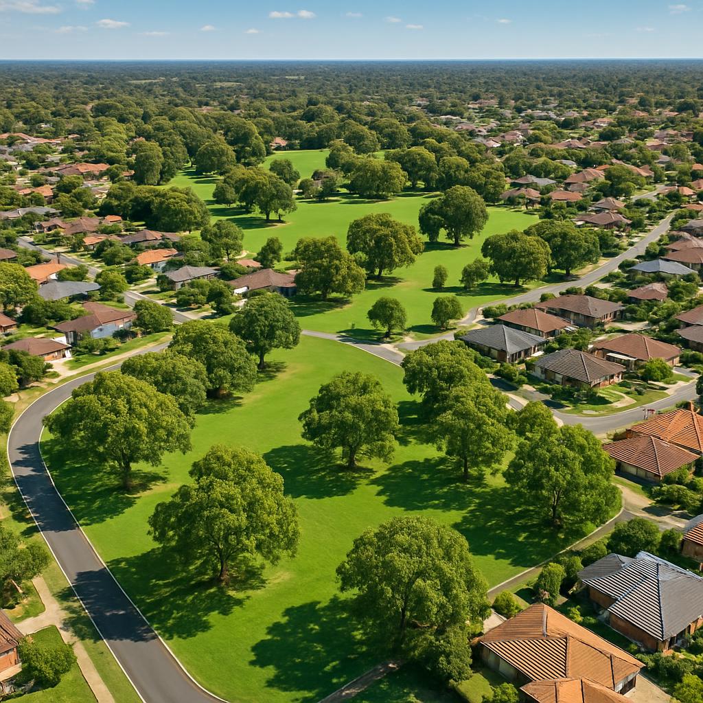 Aerial view of Wattle Grove featuring parks and residential areas
