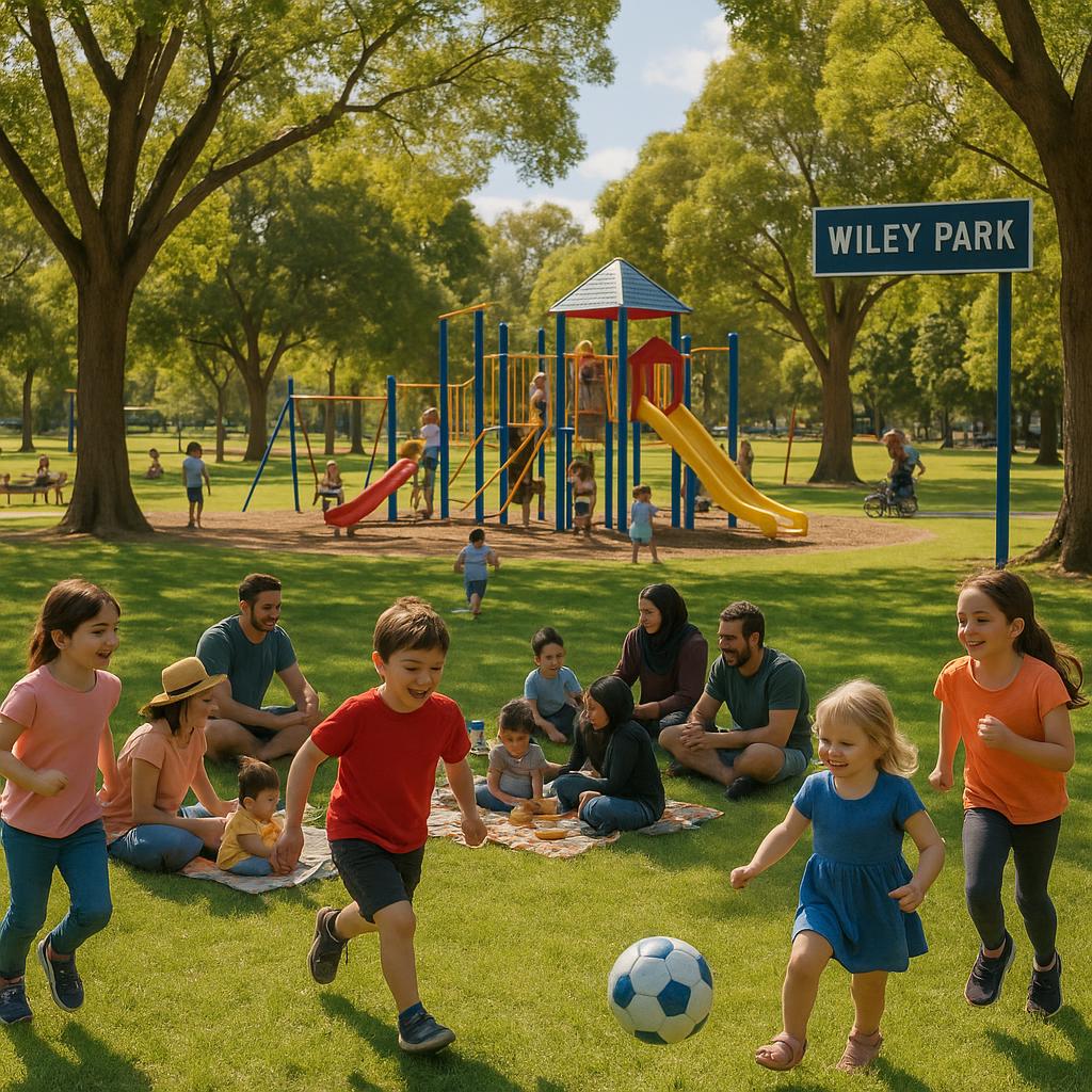 Family enjoying a sunny day at Wiley Park