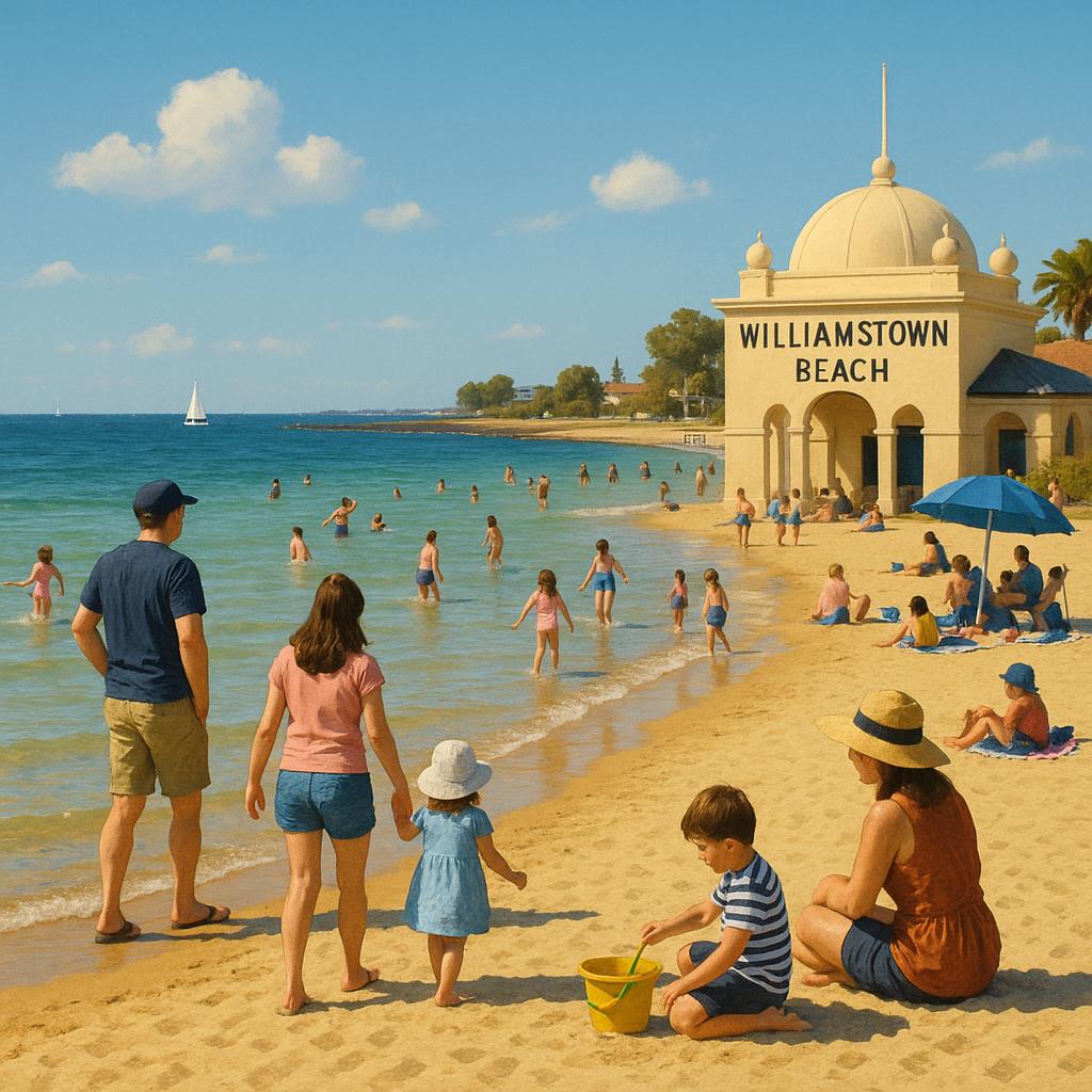 Families at Williamstown Beach during sunny weather