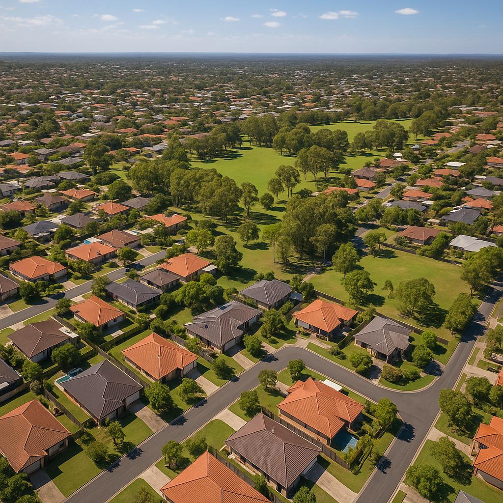 Aerial view of Wishart, highlighting green spaces