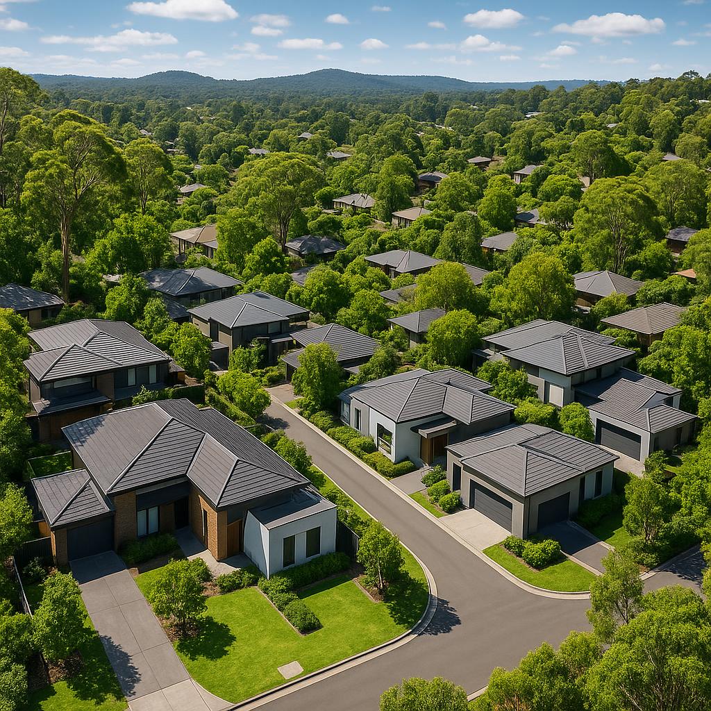 Modern homes in Wonga Park surrounded by green spaces.