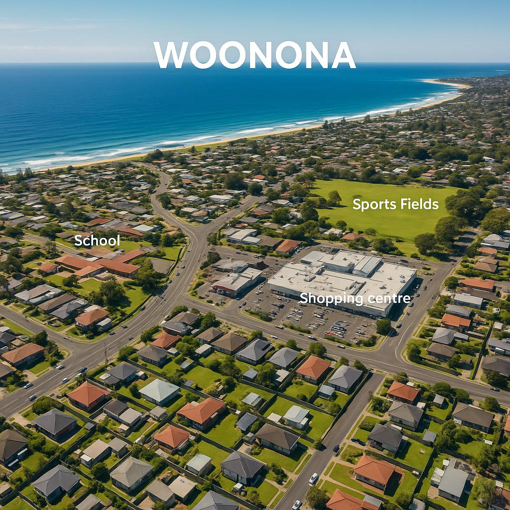 Aerial view of Woonona, showcasing residential areas