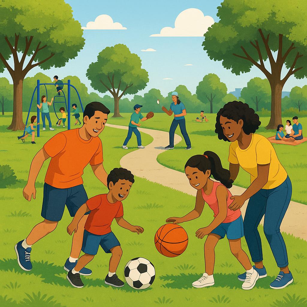 Wyndham Vale community park showing families playing sports