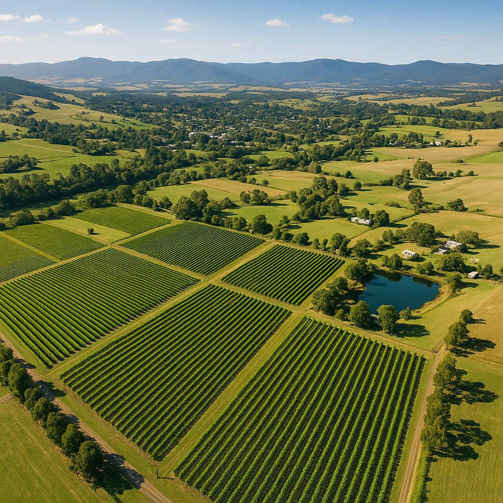 Aerial view of Yarra Glen with vineyards