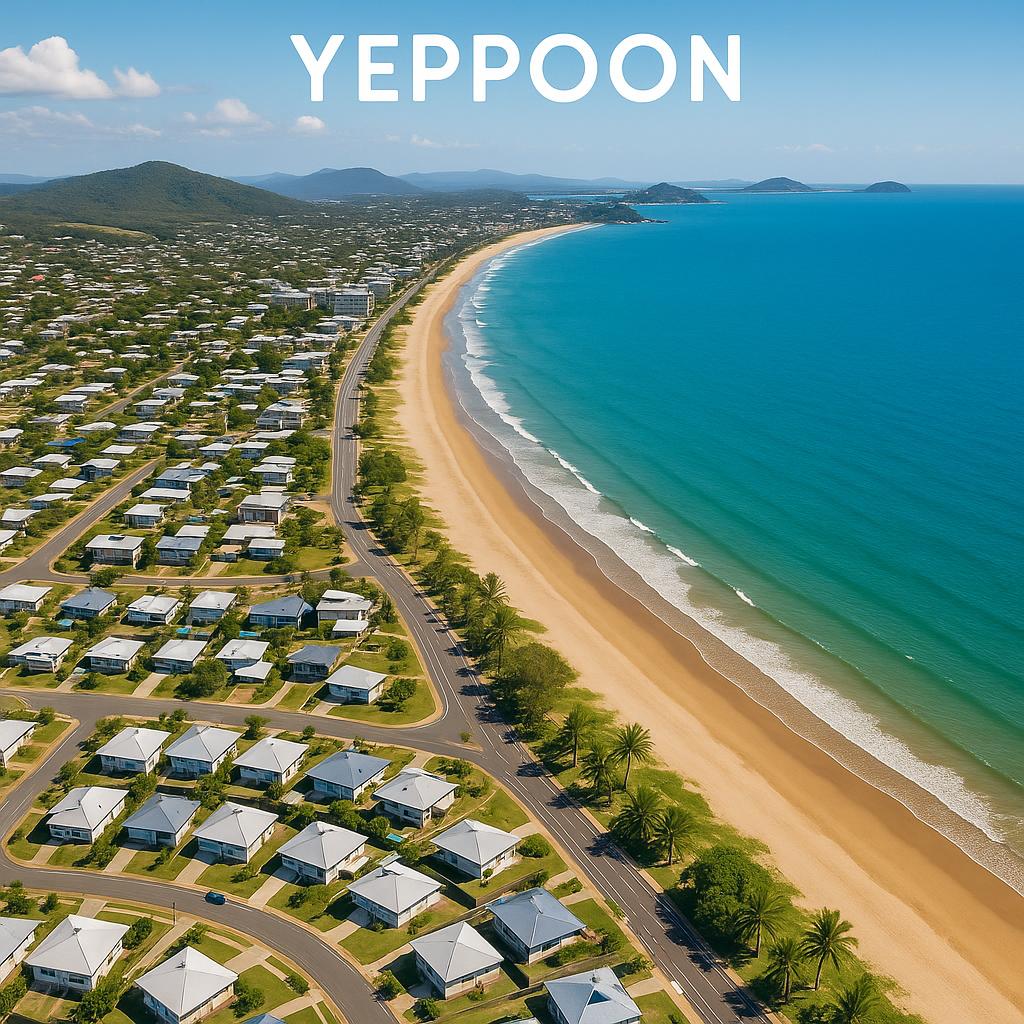 Aerial view of Yeppoon, showcasing its beautiful beaches and residential area