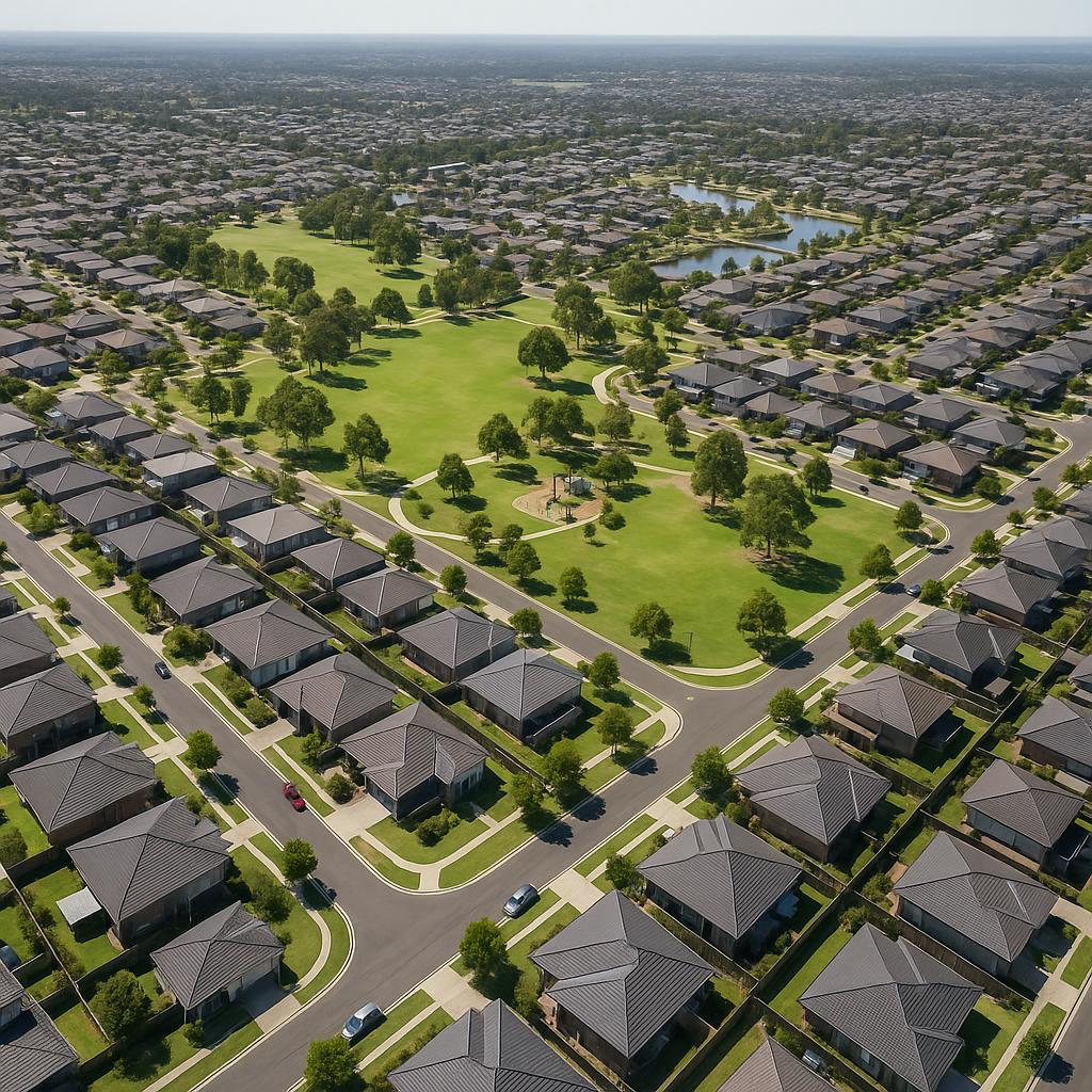 Aerial view of The Ponds showcasing its vibrant community and parks