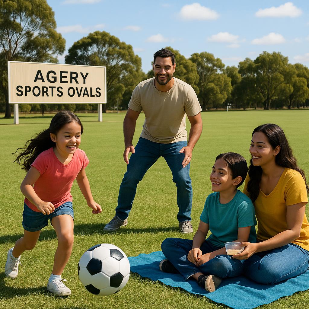 Families enjoying Agery's scenic sports ovals