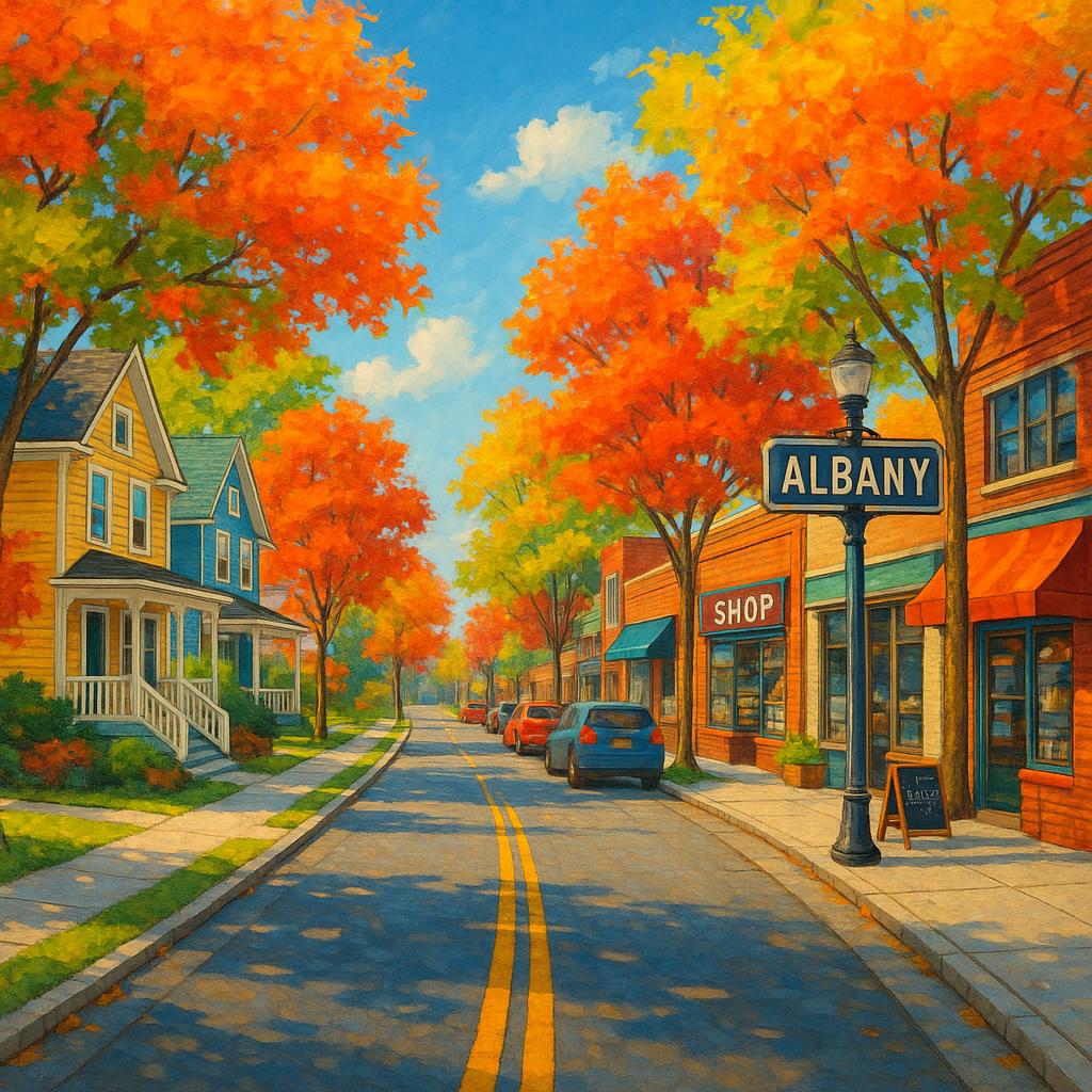 Suburban street in Albany showing community life