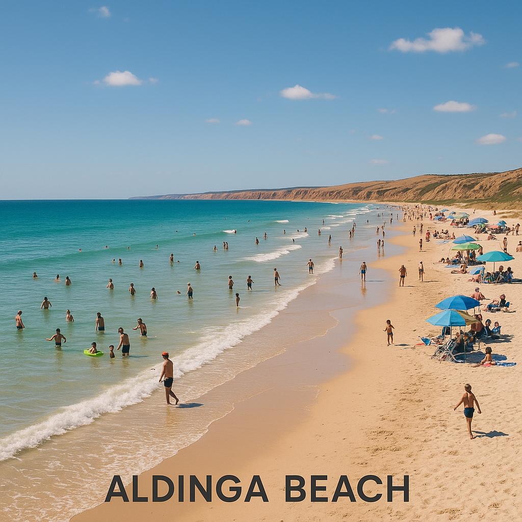 Aldinga Beach on a sunny day with people
