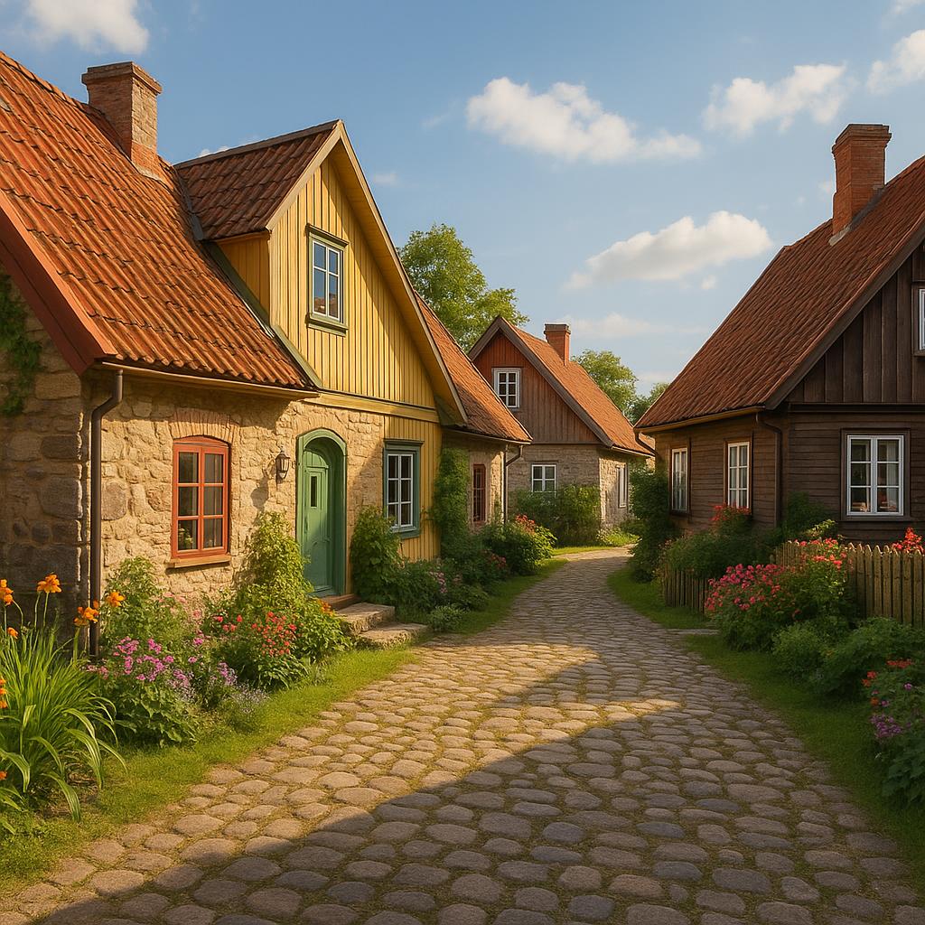 Heritage cottages in Amata showcasing unique architecture.