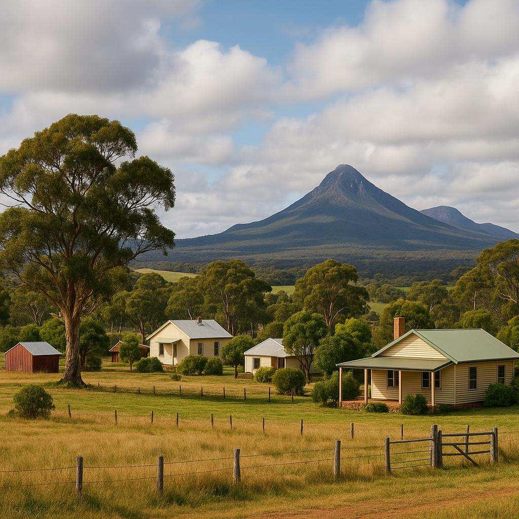 Scenic view of Amelup suburb with houses and nature.
