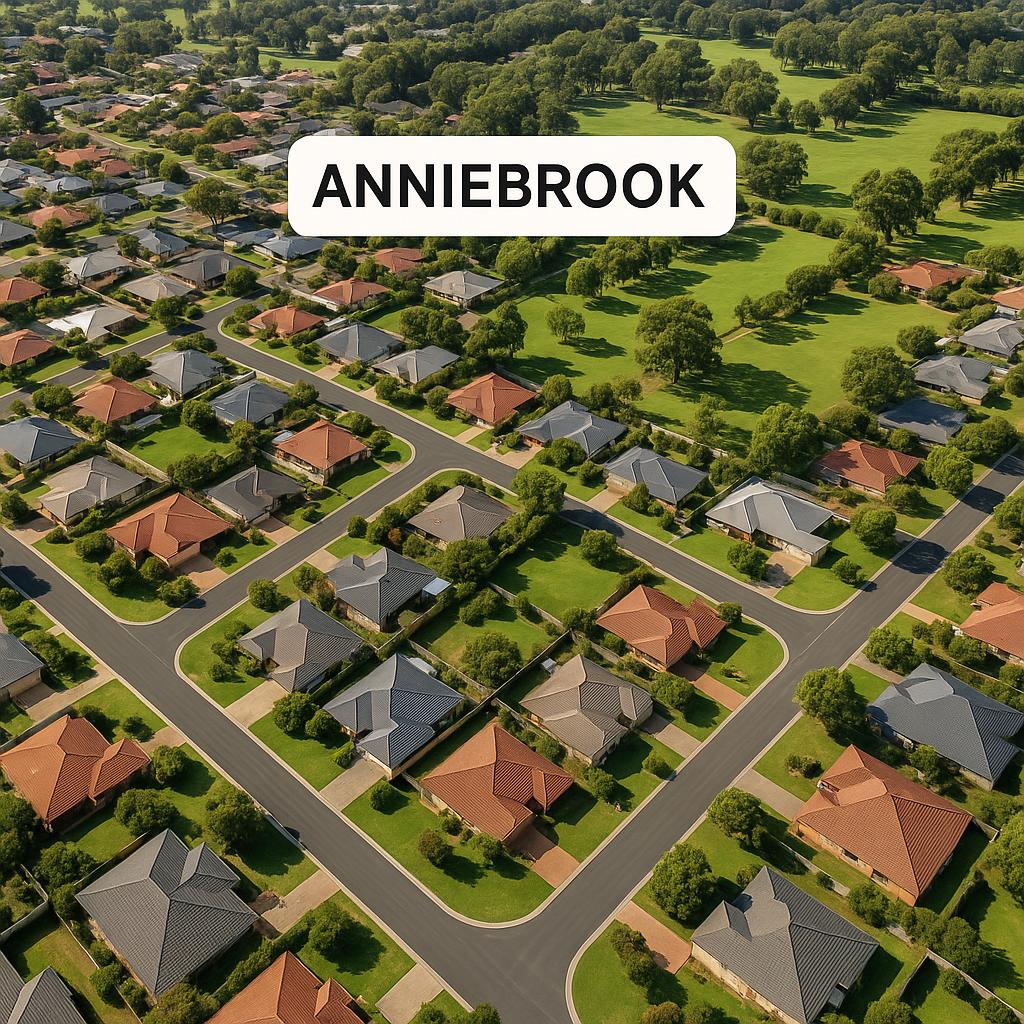 Aerial view of Anniebrook highlighting residential areas