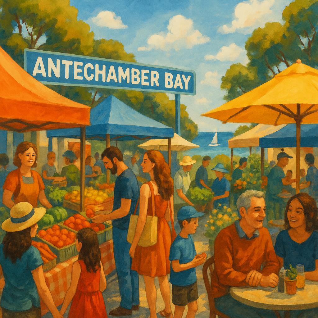 Weekend market in Antechamber Bay with shoppers
