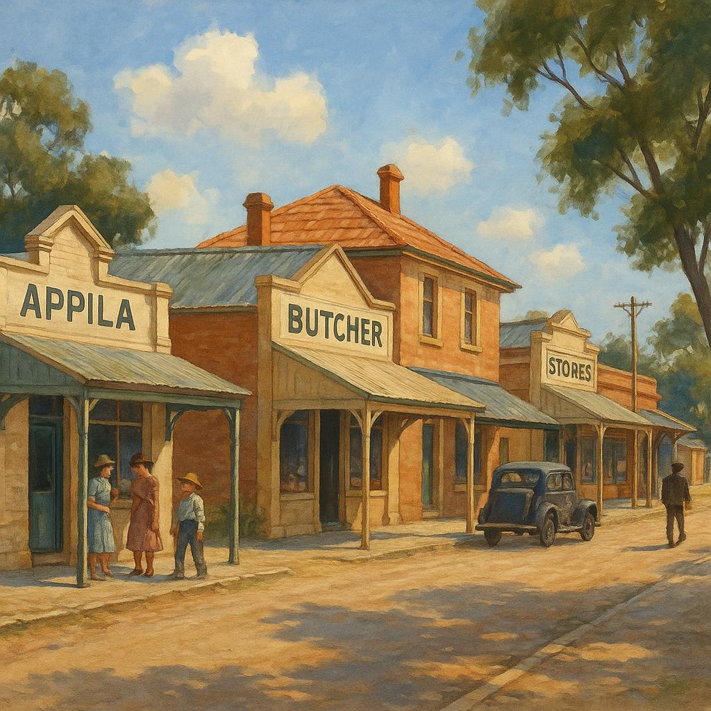 Main street in Appila with shops and community atmosphere