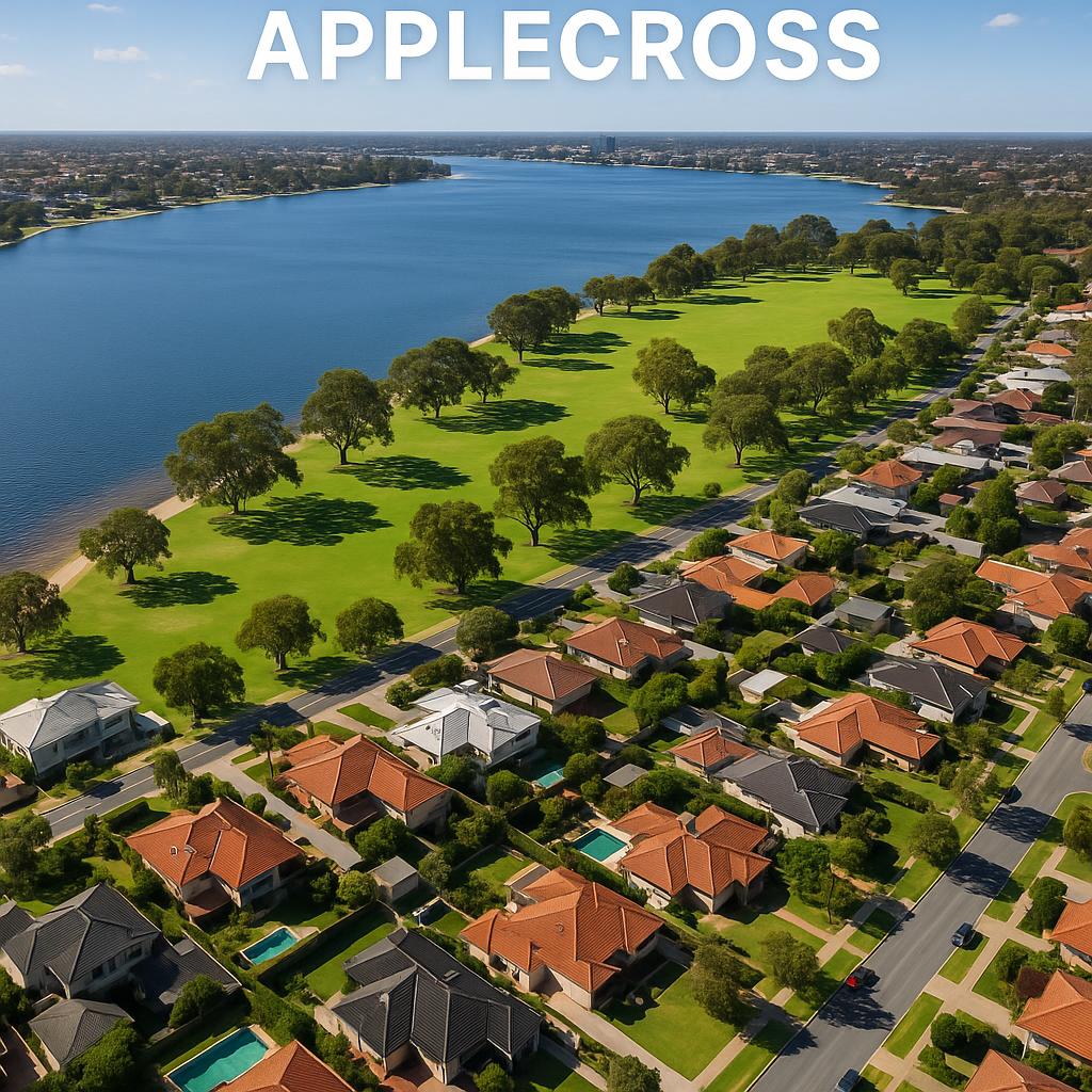 Aerial view of Applecross featuring the Swan River and parks