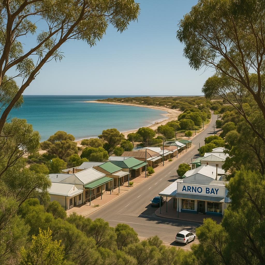 Coastal view of Arno Bay and shopping area