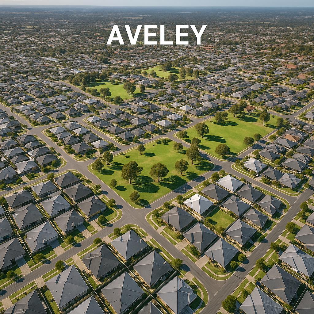 Aerial view of Aveley with parks and housing