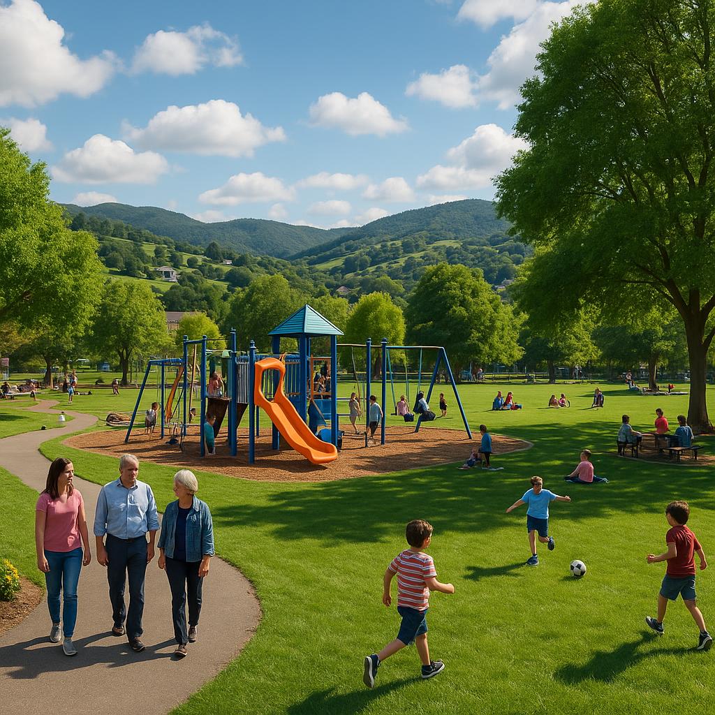 Community park in Back Valley with families enjoying outdoor activities