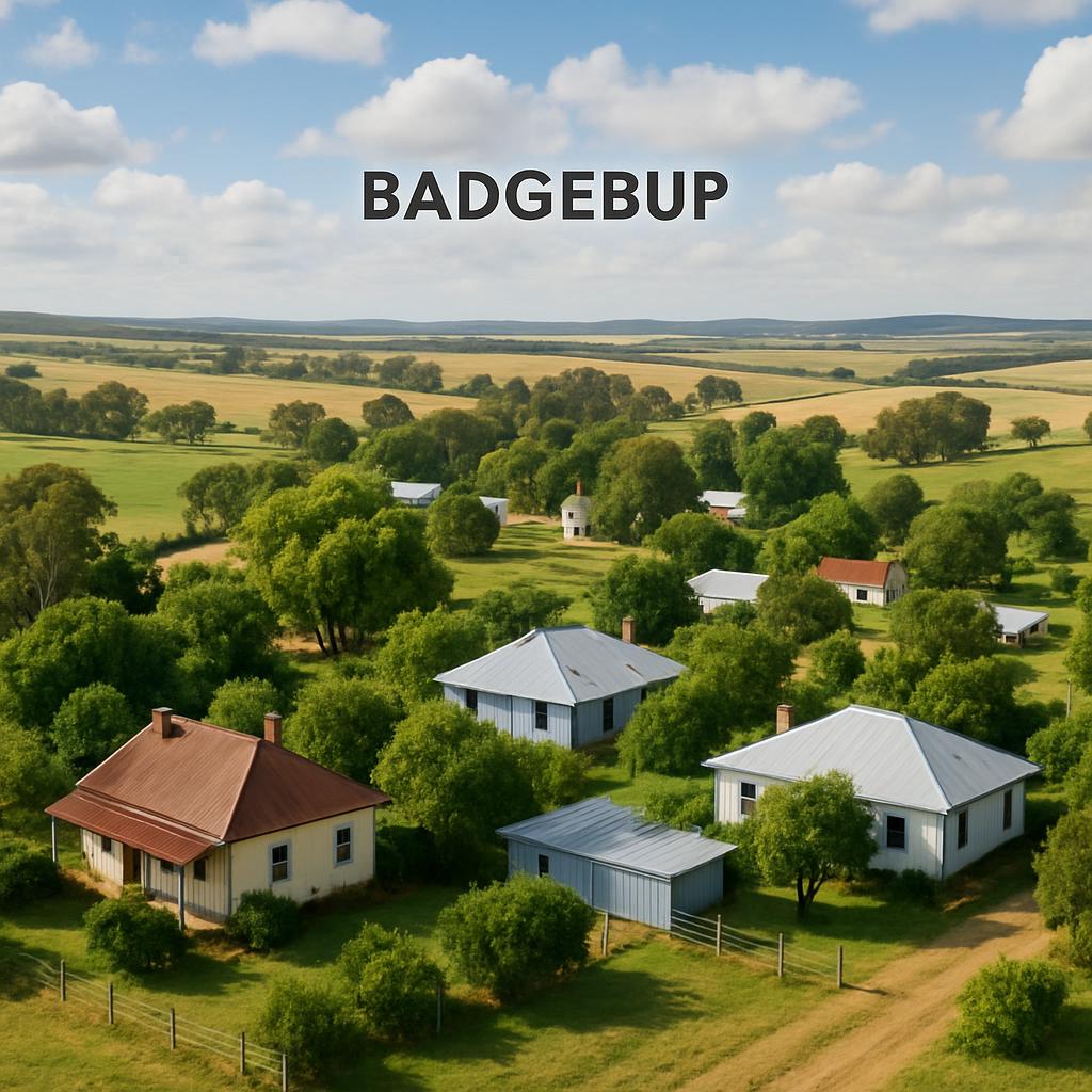 Beautiful rural landscape of Badgebup, showcasing houses among greenery.