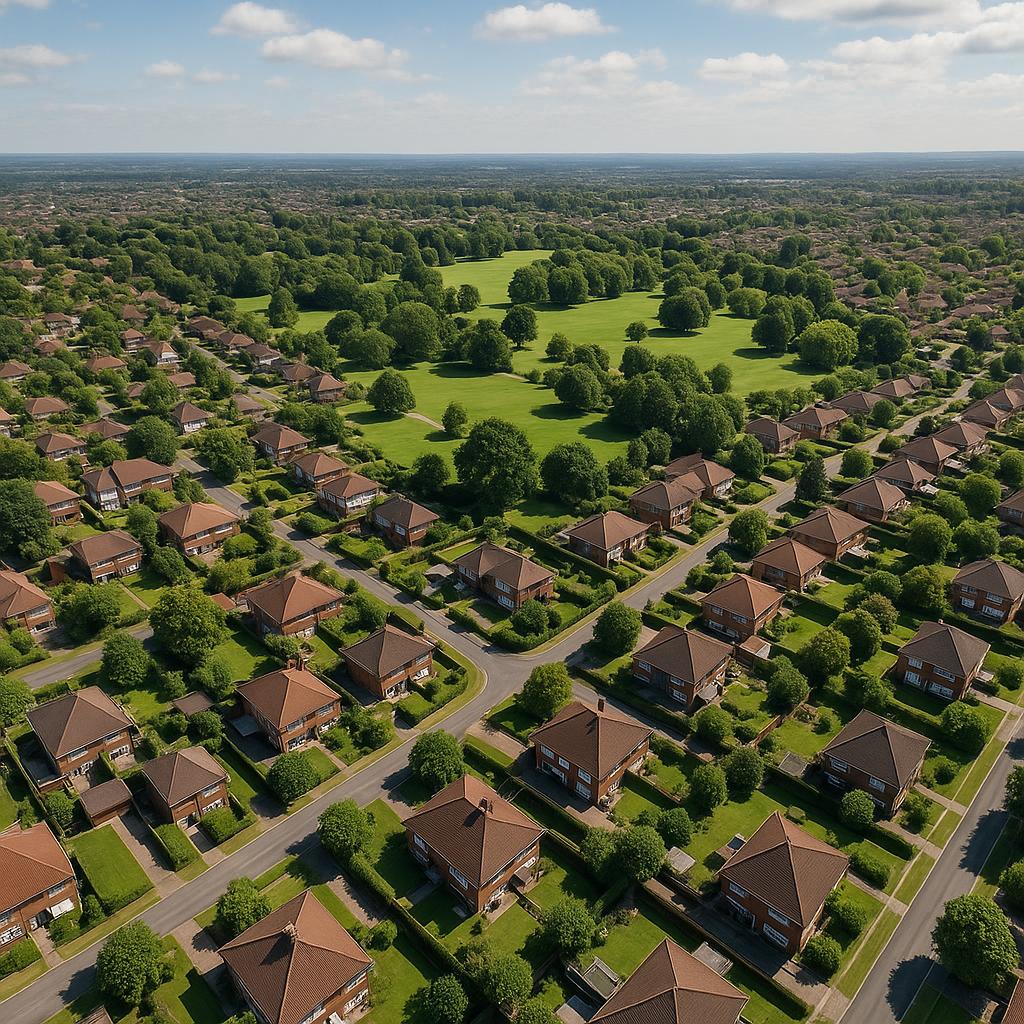 Aerial view of Bakara suburb showcasing parks and housing.