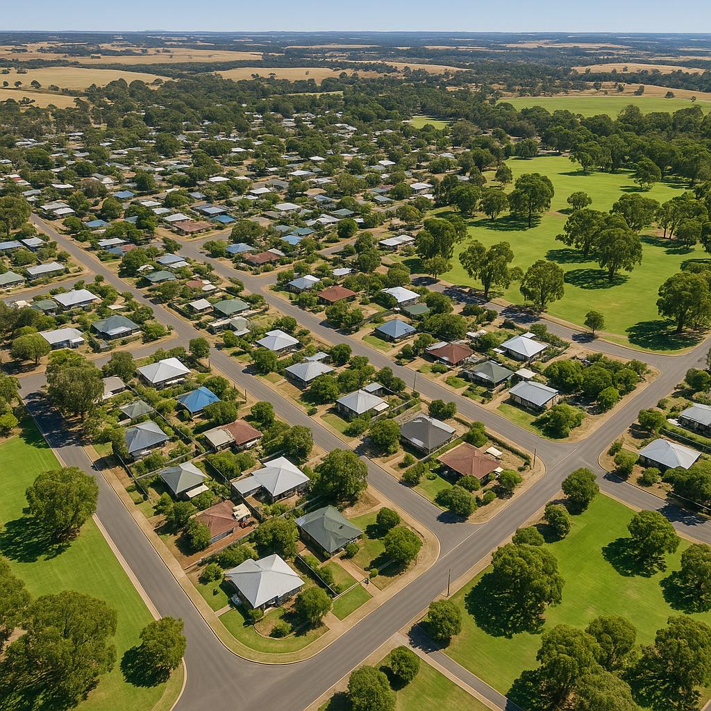 Aerial view of Balladong, WA highlighting community amenities