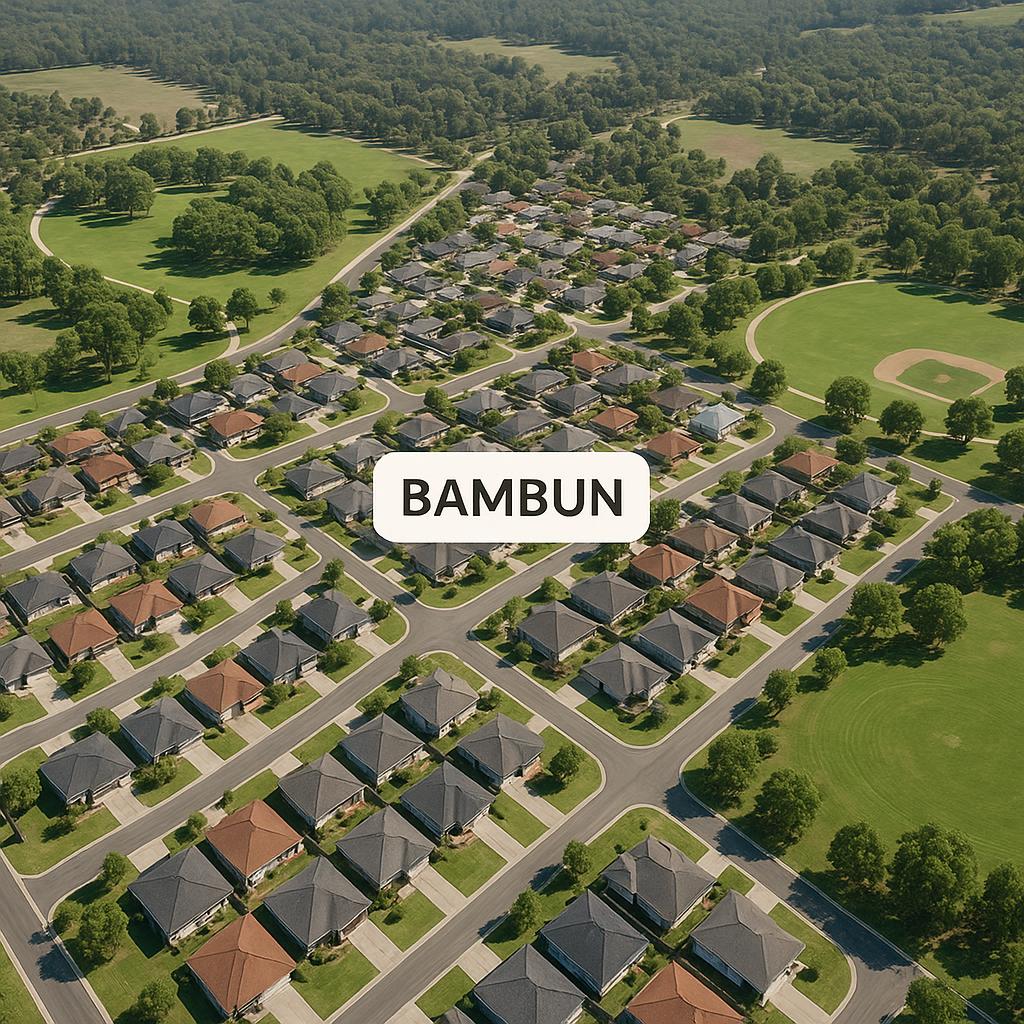 Aerial view of Bambun with parks and homes