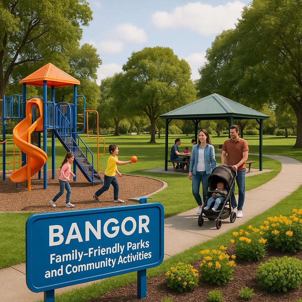 Community park in Bangor, SA featuring families