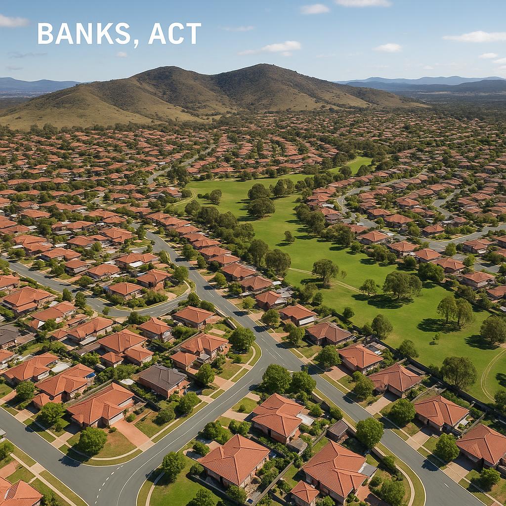 Aerial view of residential areas in Banks, ACT