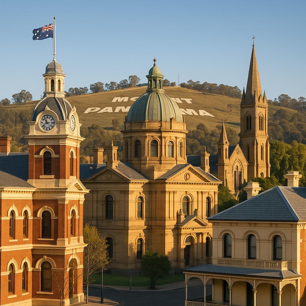 Historic view of Bathurst with Mount Panorama