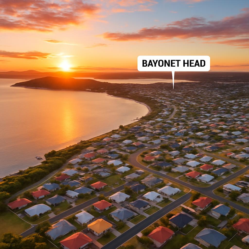 Aerial view of Bayonet Head, showing coastline and homes.