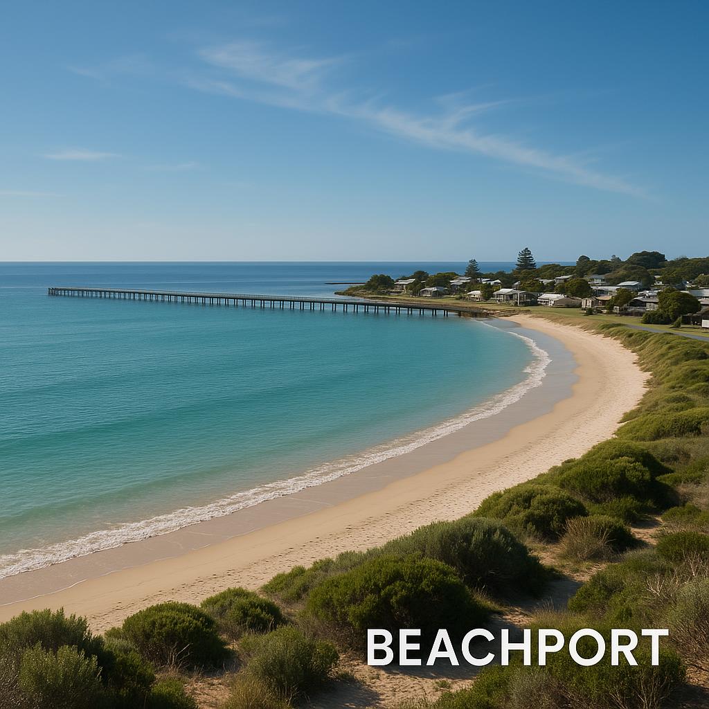 Serene coastal view of Beachport at sunset