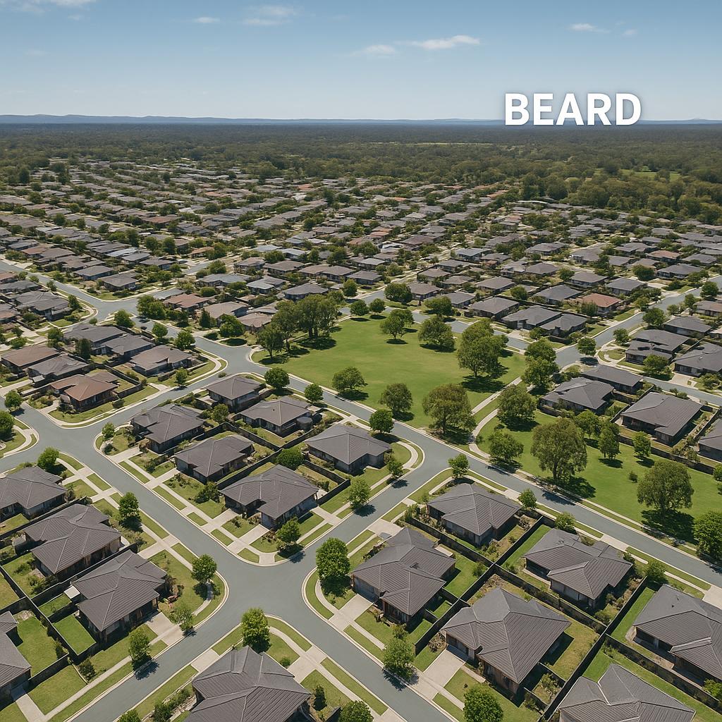 Aerial view of Beard suburb with parks