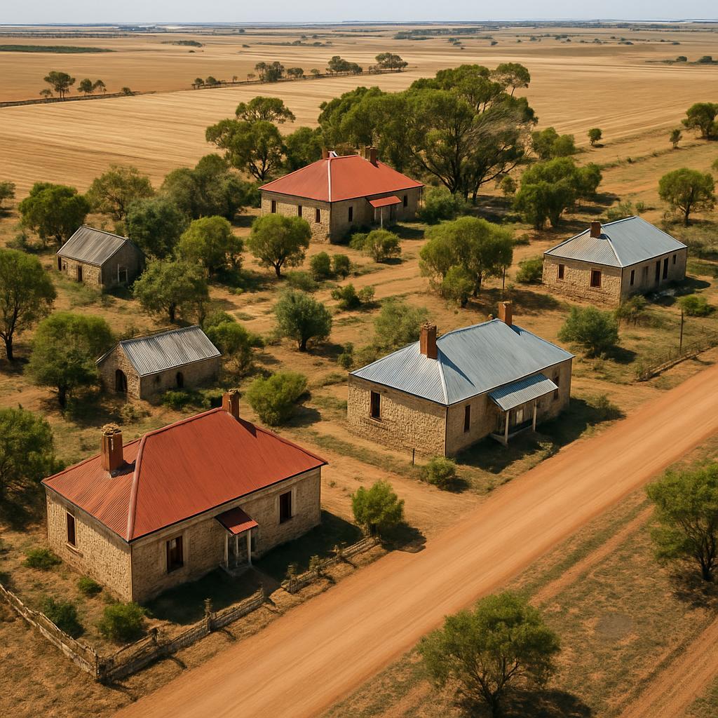 View of scenic heritage cottages in Belalie North