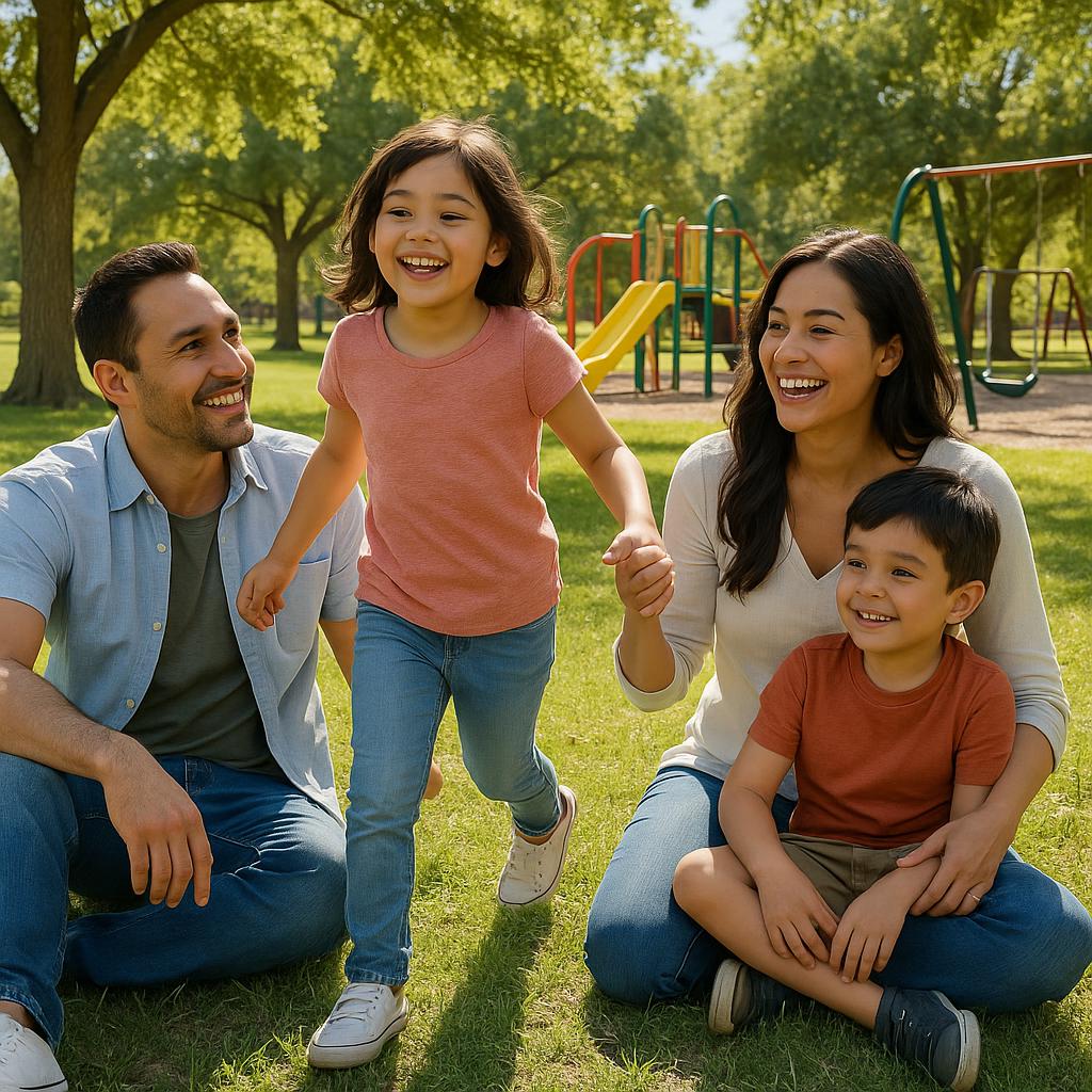 Family playing in Belmont North park