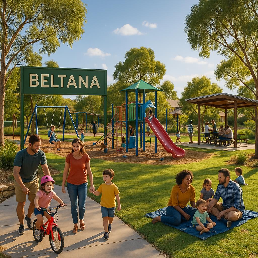 Beltana community park filled with families and greenery