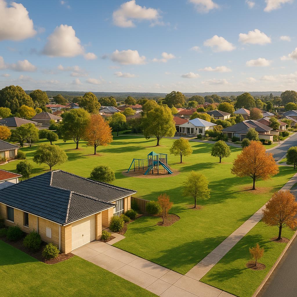 Benjinup suburb view with family homes and parks