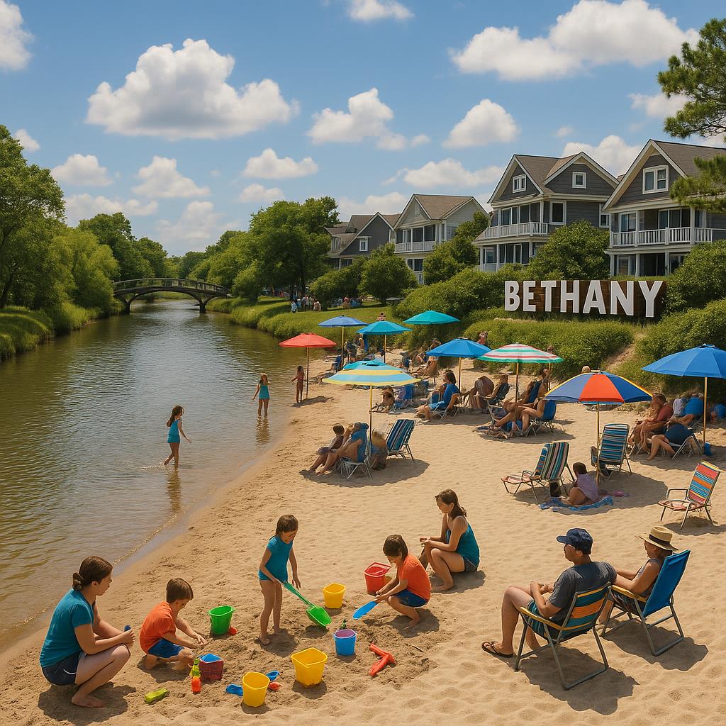 Creekside beach in Bethany with community activities