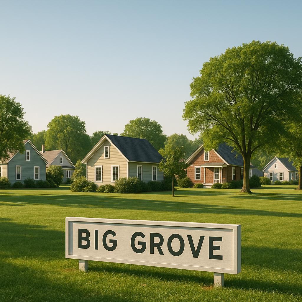 Scenic view of homes and parks in Big Grove