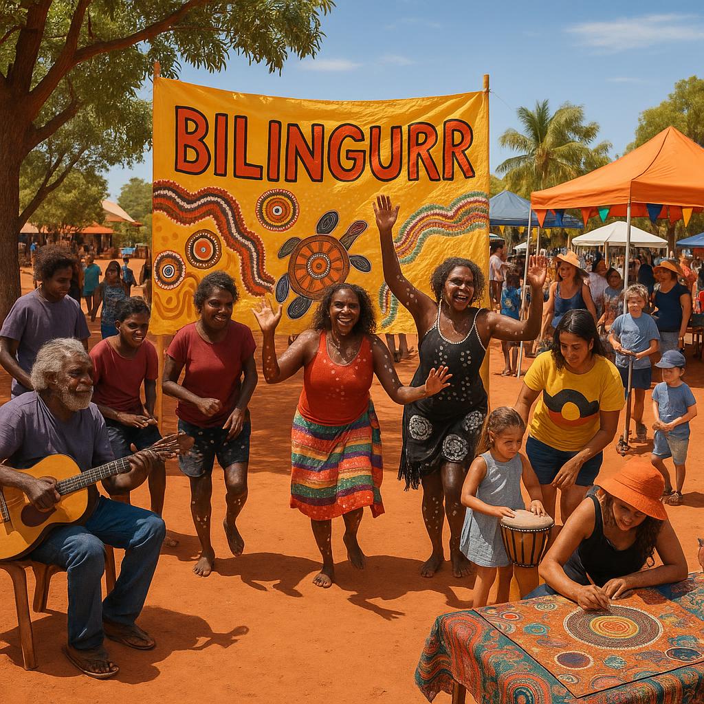 Bilingurr community event with families and children enjoying festivities.