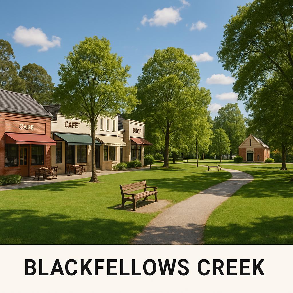 Village-style retail nodes in Blackfellows Creek surrounded by parks