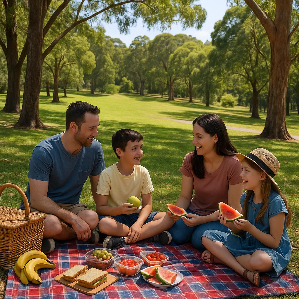 Family picnic in Blackwood's parkland