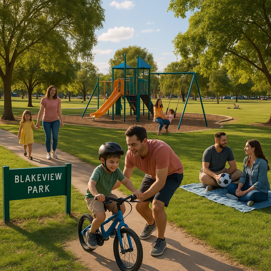 Family enjoying a sunny day at a Blakeview park