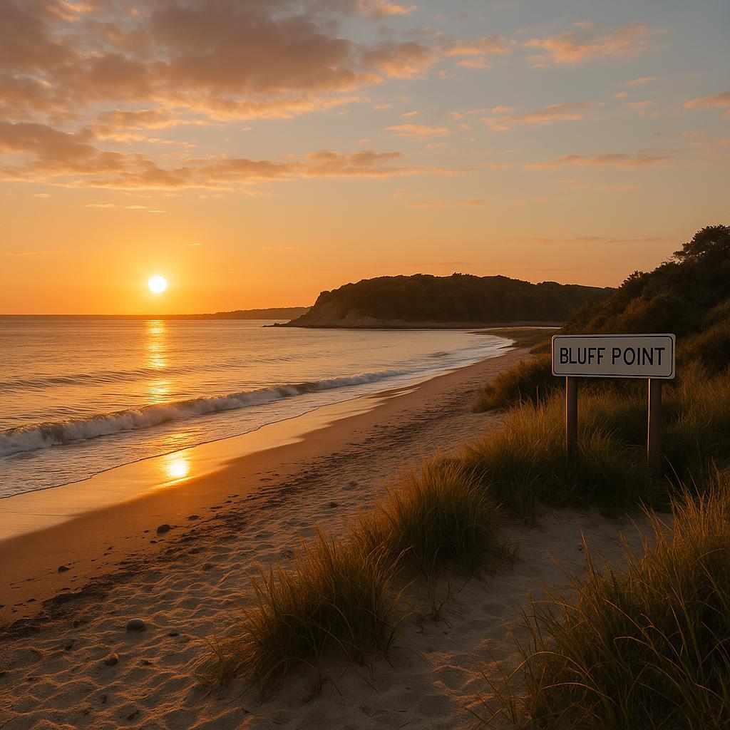 Bluff Point beach at sunset, highlighting natural beauty.