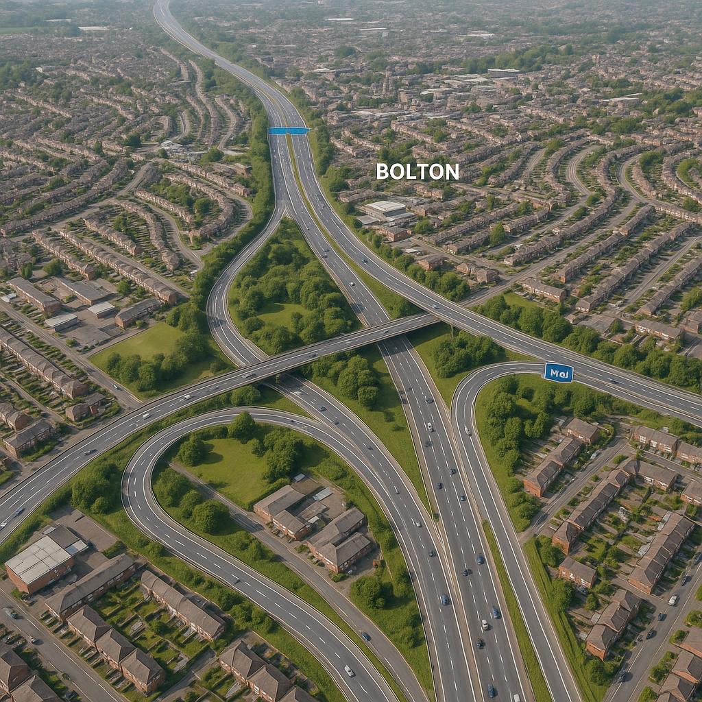 Aerial view of Bolto with transport links