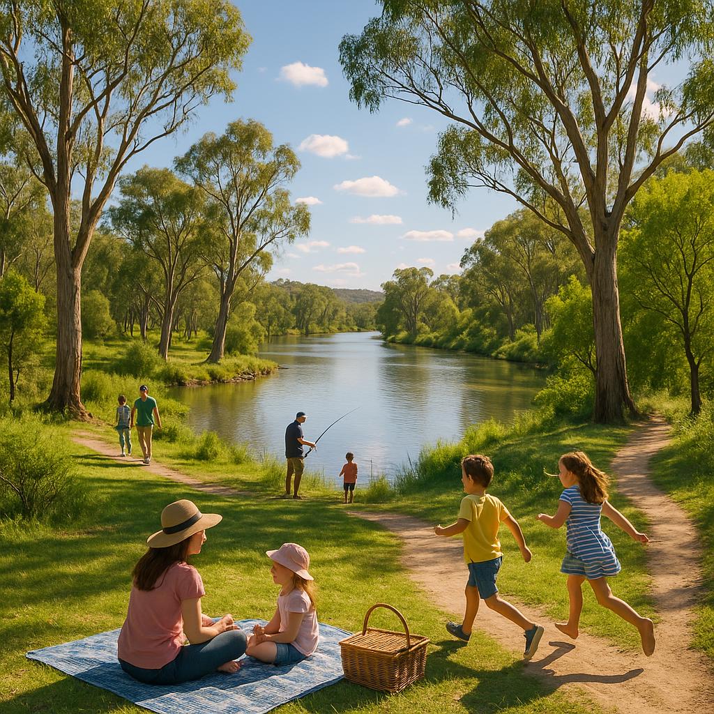 Families enjoying nature in Bookpurnong parklands