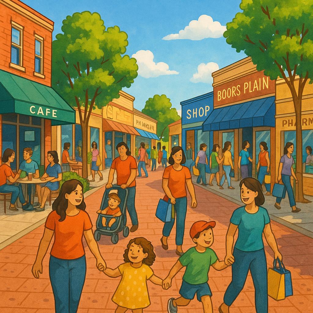 Shopping strip in Boors Plain filled with activity